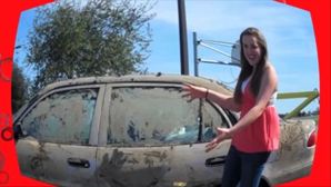 A person standing next to a dirty car

Description automatically generated