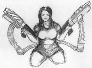 A sketch of a person holding guns

Description automatically generated with medium confidence